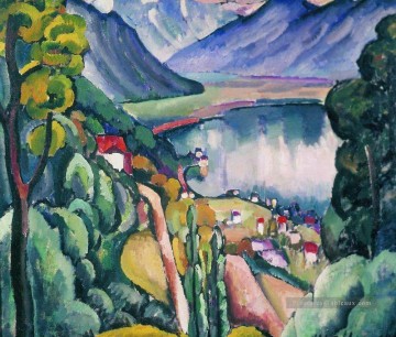 lac genève 1914 Ilya Mashkov montagnes de paysage Peinture à l'huile